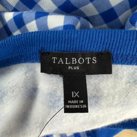 Talbots Gingham Sweatshirt 1X Blue White Long Sleeve Cotton Blend NWT TP-3034 - Picture 6 of 9
